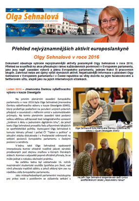 Souhrn aktivit Olgy Sehnalové v roce 2016